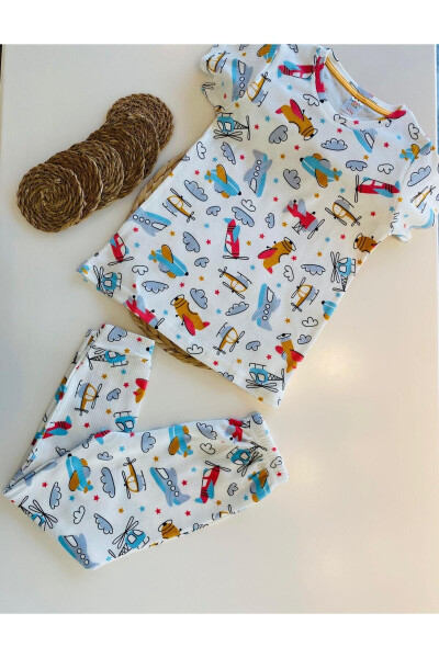 BOYS AIRCRAFT PRINT SHORT SLEEVE PAJAMA SET GK3685 - 1