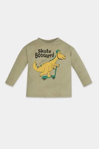 Boy's Baby Bicycle Collar Dinosaur Printed Long Sleeve - 1