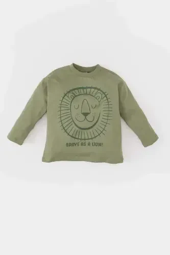 Boys Baby Bicycle Collar Lion Printed Long Sleeve - 1