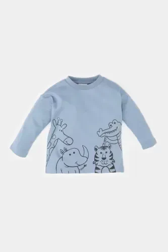 Boy's Baby Crew Neck Animal Patterned Long Sleeve - 1