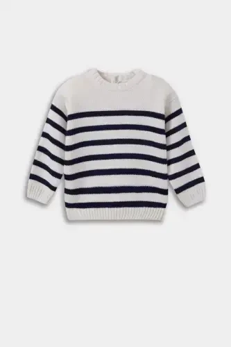 Boy's Baby Crew Neck Striped Knitted Sweater A3858A524AU-Ecru - 1