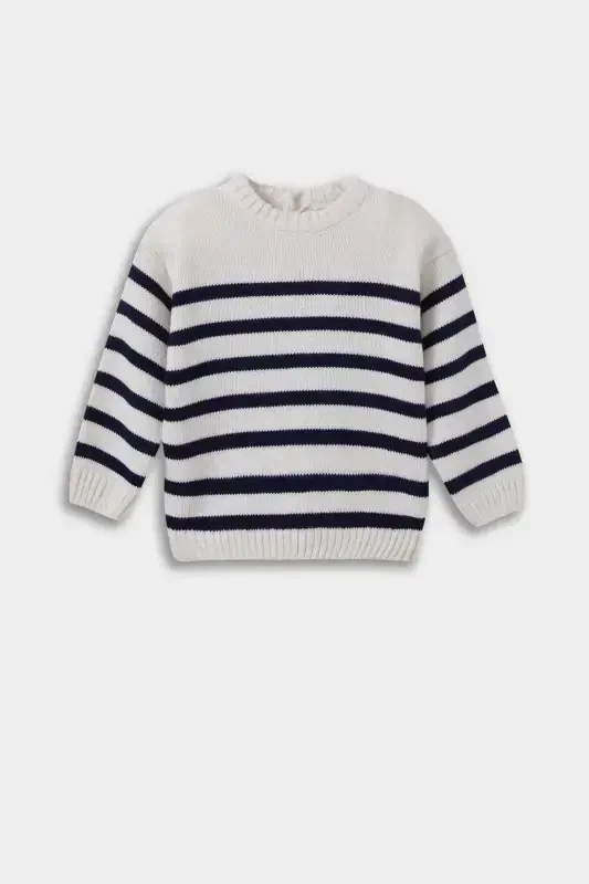 Boy's Baby Crew Neck Striped Knitted Sweater A3858A524AU-Ecru - 1