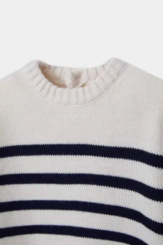 Boy's Baby Crew Neck Striped Knitted Sweater A3858A524AU-Ecru - 2