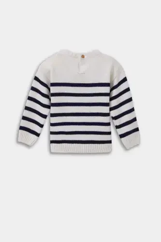 Boy's Baby Crew Neck Striped Knitted Sweater A3858A524AU-Ecru - 3