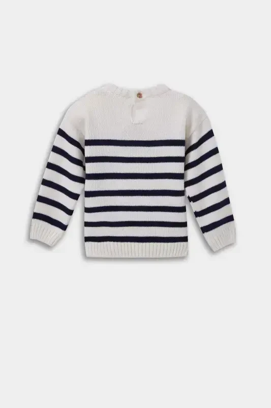 Boy's Baby Crew Neck Striped Knitted Sweater A3858A524AU-Ecru - 3