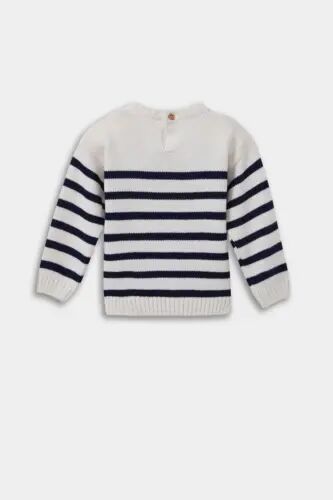 Boy's Baby Crew Neck Striped Knitted Sweater A3858A524AU-Ecru - 3