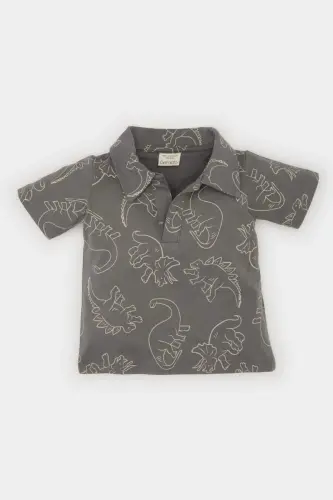 Boys Baby Dinosaur Patterned Short Sleeve Polo Shirt E4787A525SM - 1
