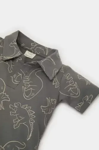 Boys Baby Dinosaur Patterned Short Sleeve Polo Shirt E4787A525SM - DEFACTO (1)