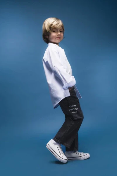 Boys' Baby Elastic Waistband Pocket Printed Jean Trousers Anthracite - DEFACTO (1)