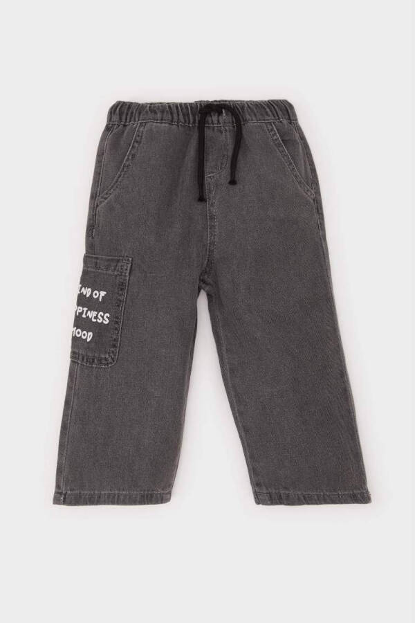 Boys' Baby Elastic Waistband Pocket Printed Jean Trousers Anthracite - 3