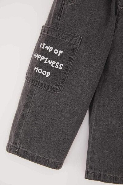 Boys' Baby Elastic Waistband Pocket Printed Jean Trousers Anthracite - 5