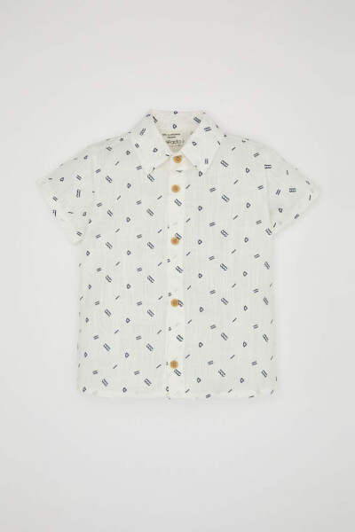 Boy's Baby Flag Poplin Patterned Short Sleeve Shirt White - 1