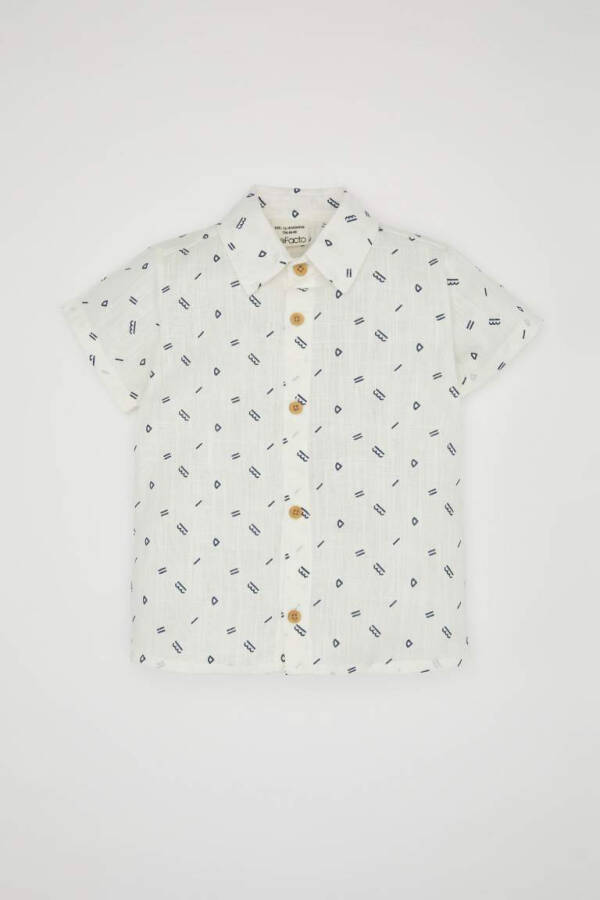 Boy's Baby Flag Poplin Patterned Short Sleeve Shirt White - 1