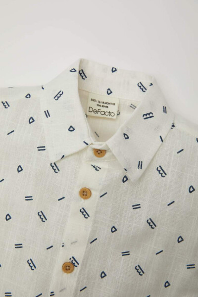 Boy's Baby Flag Poplin Patterned Short Sleeve Shirt White - 2