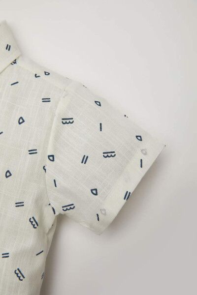 Boy's Baby Flag Poplin Patterned Short Sleeve Shirt White - 3