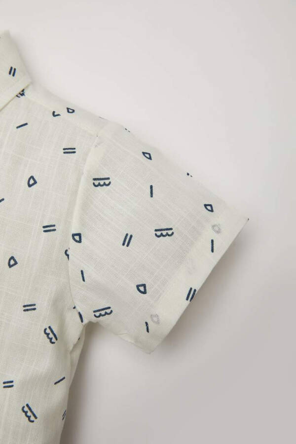 Boy's Baby Flag Poplin Patterned Short Sleeve Shirt White - 3