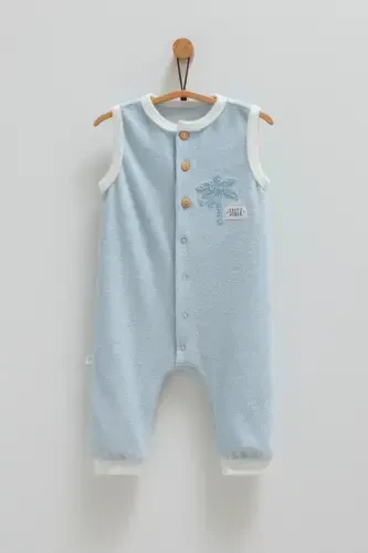 BOYS' BABY JUMPSUIT 100% COTTON PALM PRINT 2025 SUMMER SEASON-Blue - 1