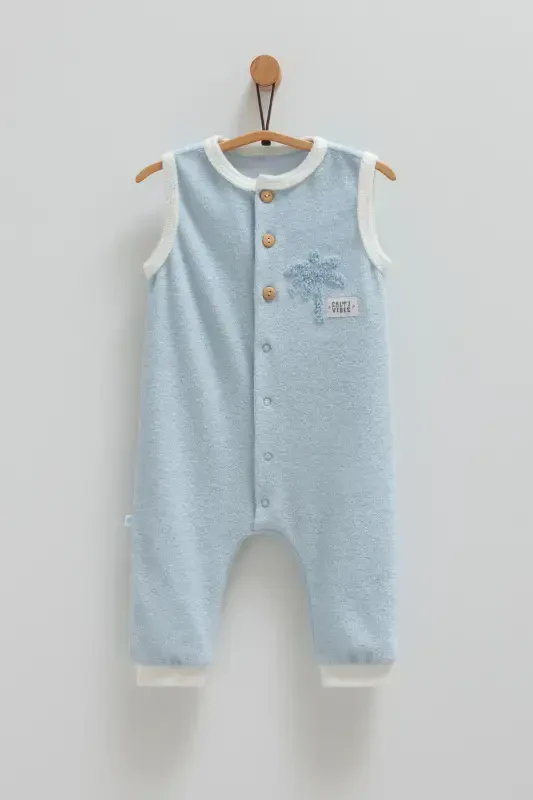 BOYS' BABY JUMPSUIT 100% COTTON PALM PRINT 2025 SUMMER SEASON-Blue - CARAMELL