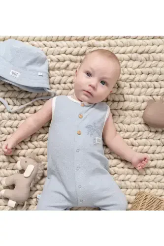 BOYS' BABY JUMPSUIT 100% COTTON PALM PRINT 2025 SUMMER SEASON-Blue - 2