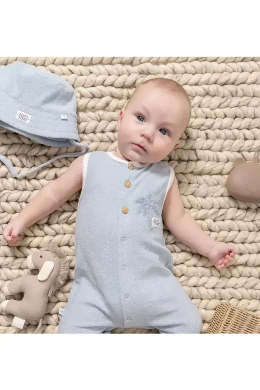 BOYS' BABY JUMPSUIT 100% COTTON PALM PRINT 2025 SUMMER SEASON-Blue - 2