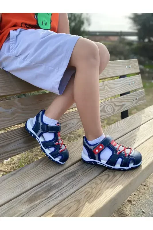 Boys Baby Orthopedic Summer Shoes Sandals-navy gray - 1