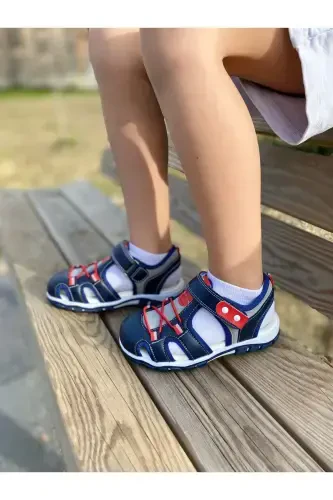 Boys Baby Orthopedic Summer Shoes Sandals-navy gray - 4