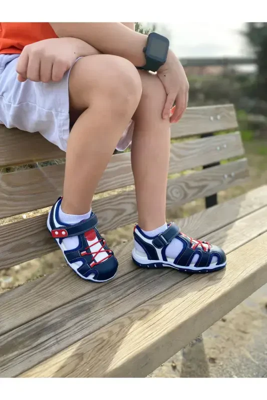 Boy's Baby Orthopedic Summer Shoes Sandals-navy wht - BIRCAN