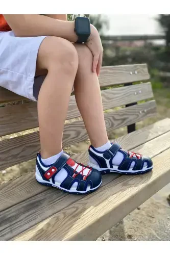Boy's Baby Orthopedic Summer Shoes Sandals-navy wht - 4