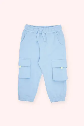 Boy's Baby Pocket Detailed Blue Tracksuit Bottoms-013 - 1