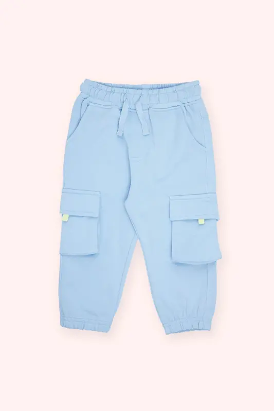 Boy's Baby Pocket Detailed Blue Tracksuit Bottoms-013 - 1