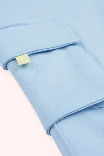 Boy's Baby Pocket Detailed Blue Tracksuit Bottoms-013 - PANÇO (1)