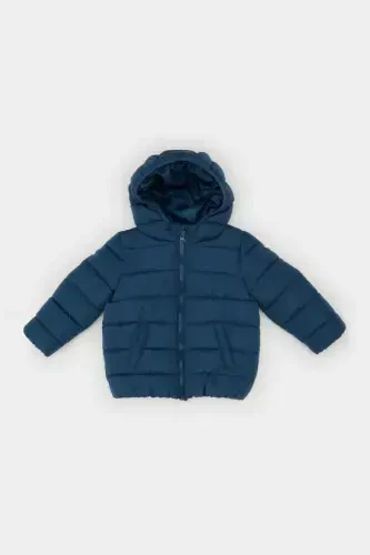 Boys Baby Waterproof Hooded Taffeta Padded Jacket-Indigo - 1