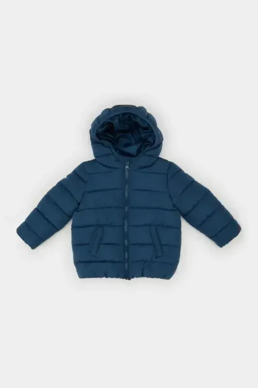 Boys Baby Waterproof Hooded Taffeta Padded Jacket-Indigo - 1