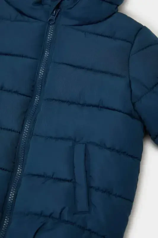Boys Baby Waterproof Hooded Taffeta Padded Jacket-Indigo - 2