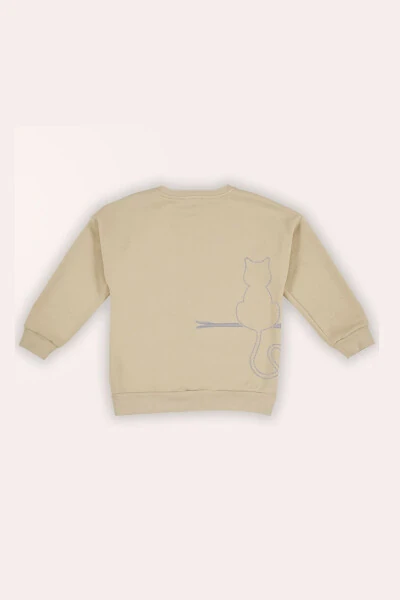 Boy's Back Print Detailed Beige Sweatshirt - Panço (1)