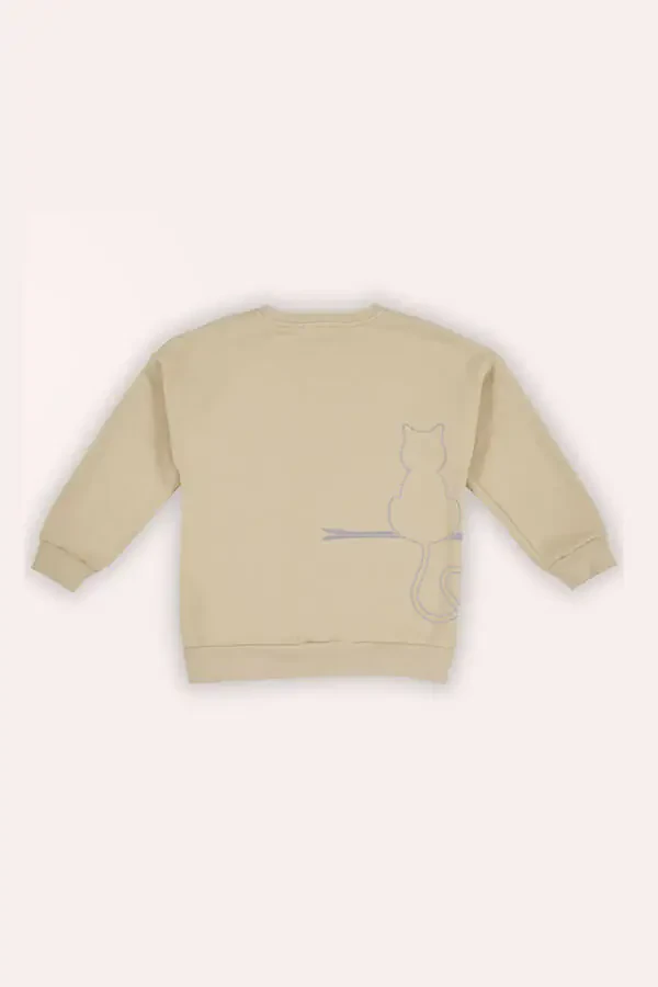 Boy's Back Print Detailed Beige Sweatshirt - 2