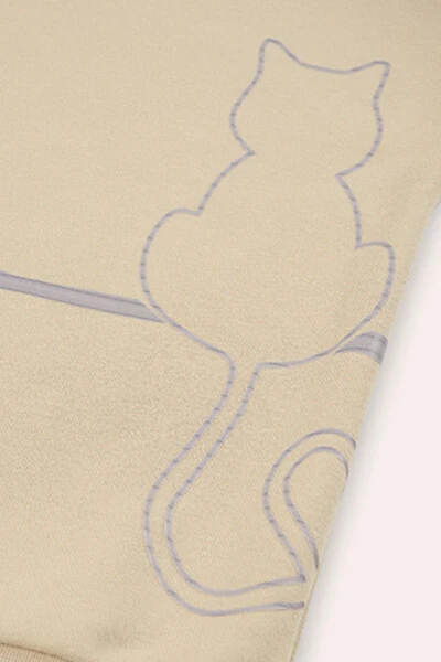 Boy's Back Print Detailed Beige Sweatshirt - 3