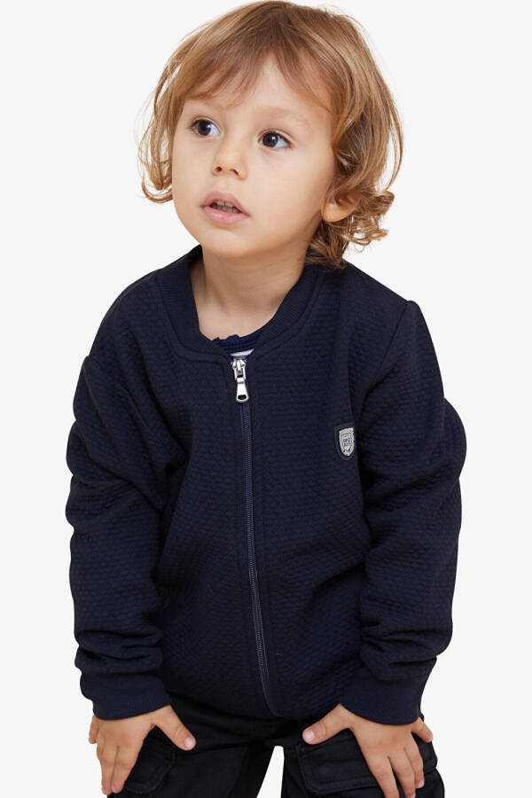 Boys' Basic Hoodie with Pocket and Emblem Navy (2-4 Years) - 10