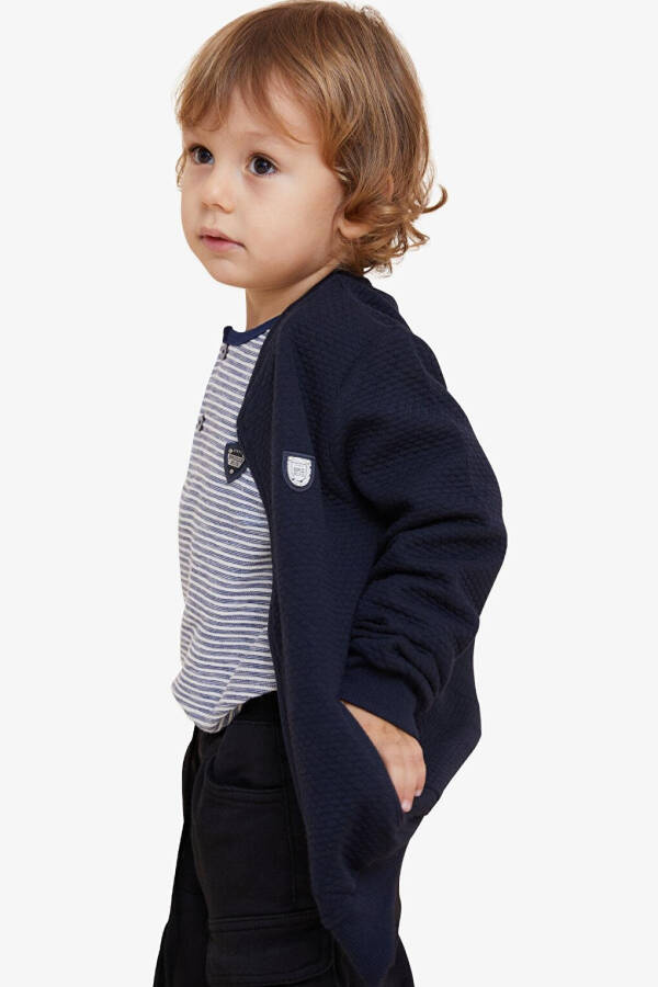 Boys' Basic Hoodie with Pocket and Emblem Navy (2-4 Years) - 11