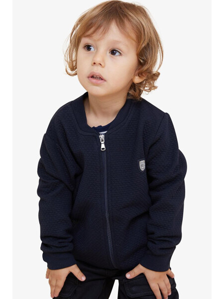 Boys' Basic Hoodie with Pocket and Emblem Navy (2-4 Years) - 7