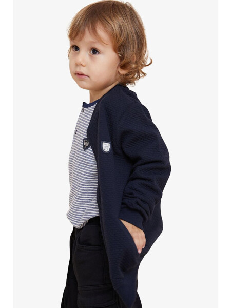 Boys' Basic Hoodie with Pocket and Emblem Navy (2-4 Years) - 8