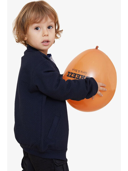 Boys' Basic Hoodie with Pocket and Emblem Navy (2-4 Years) - 9