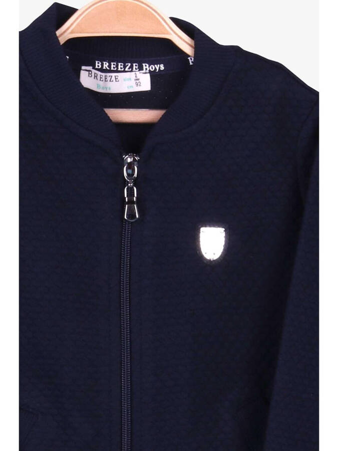 Boys' Basic Hoodie with Pocket and Emblem, Navy Blue (2-5 Years) - 6