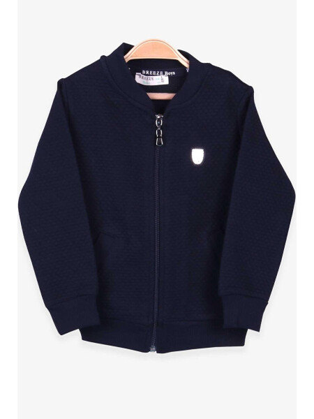 Boys' Basic Hoodie with Pocket and Emblem, Navy Blue (2-5 Years) - 4