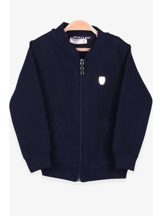 Boys' Basic Hoodie with Pocket and Emblem, Navy Blue (2-5 Years) - 4