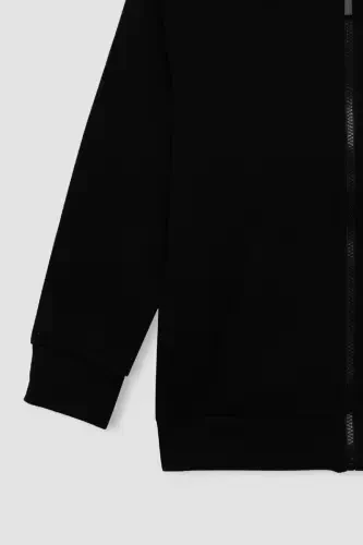 Boy's Basic Plain Black Hooded Zippered Pocket School Cardigan X7382a624au-Black - 6