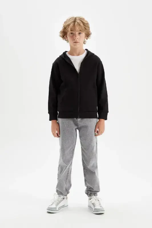 Boy's Basic Plain Black Hooded Zippered Pocket School Cardigan X7382a624au-Black - 8