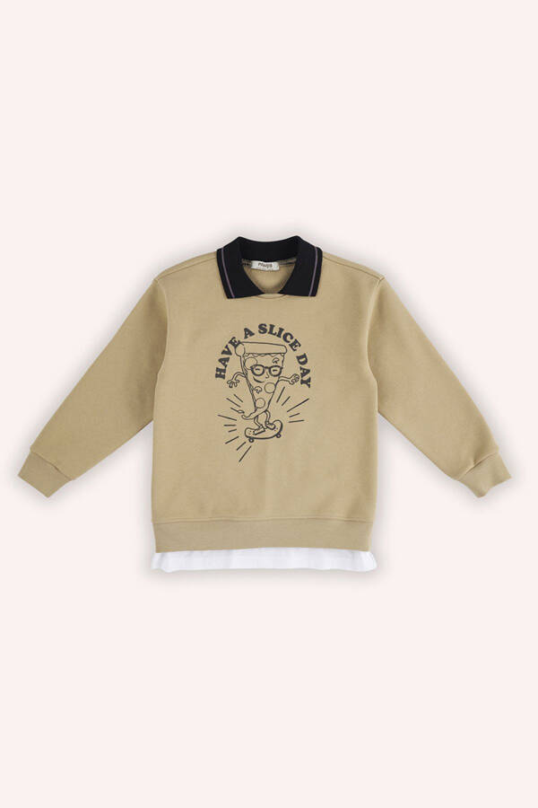 Boys' Beige Sweatshirt with Collar - 1