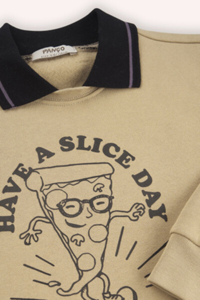 Boys' Beige Sweatshirt with Collar - 3