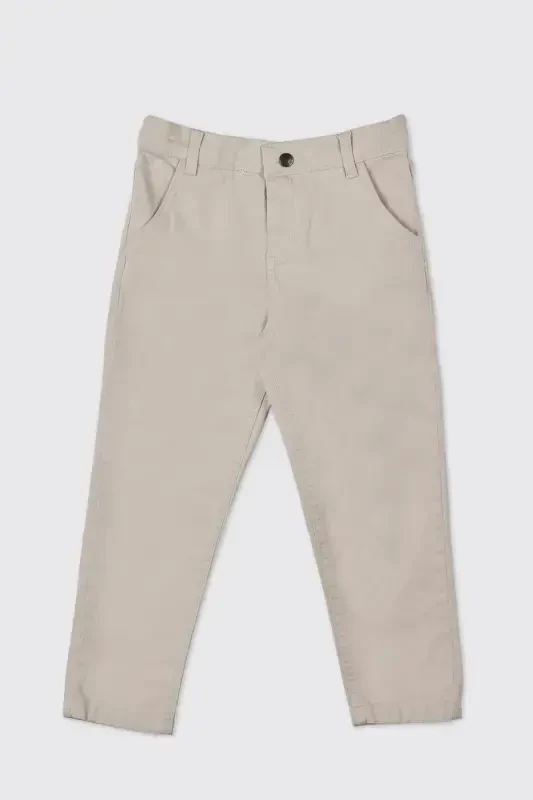 Boy's Beige Trousers with Elastic Waist and Pleat Detail-037 - PANÇO